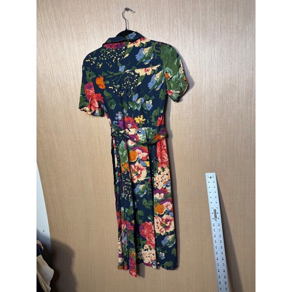 Sezane Adele Dress Navy Blue Floral Button Front Midi Shirt Dress Size 34 US 2 - Picture 4 of 5